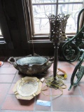 BRASS PLANT HOLDER AND ASHTRAY AND LAMP