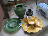 POTTERY PIECES INCLUDING VASES. ASHTRAYS. LAZY SUSAN. ETC