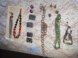 VARIETY OF NECKLACE SETS, EARRINGS, SHOE CLIPS