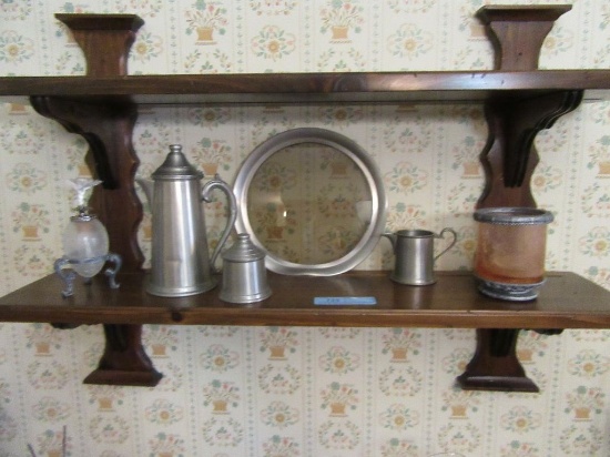 PEWTER CREAMER AND SUGAR, PLATE, CANDLE HOLDER, AND ETC