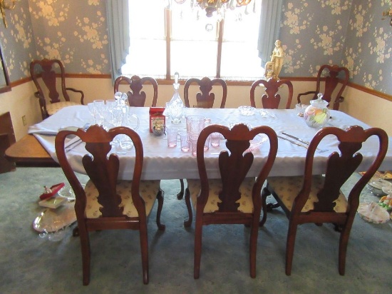 CHERRY DINING ROOM TABLE WITH 6 CHAIRS AND 2 HOST CHAIRS INCLUDES PADDING F