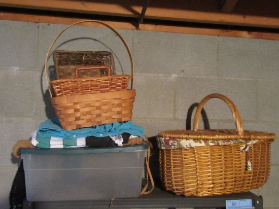 ASSORTED BASKETS, GOLF SHOES, RAIN SHOES, GARDENING TOOLS, AND INVALID ITEM