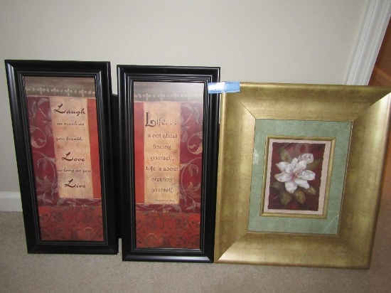 2-FOOT BY 2-FOOT FLORAL PICTURE AND 2 FOOT BY 1 FOOT MODERN PRINTS AND FRAM