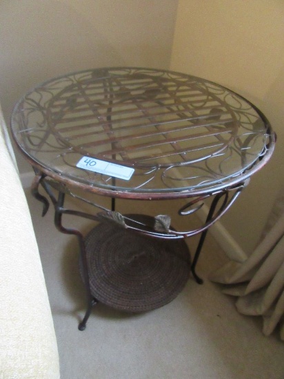 WROUGHT IRON GLASS TOP END TABLE