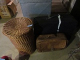 WICKER LAUNDRY BASKET AND AMERICAN TOURISTER LUGGAGE