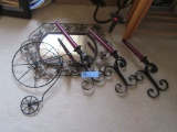 WROUGHT IRON MIRROR, CANDLE HOLDERS, AND ETC