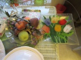 CENTERPIECE BOWL WITH FRUIT, FLORAL TULIP PLATE, AND ETC