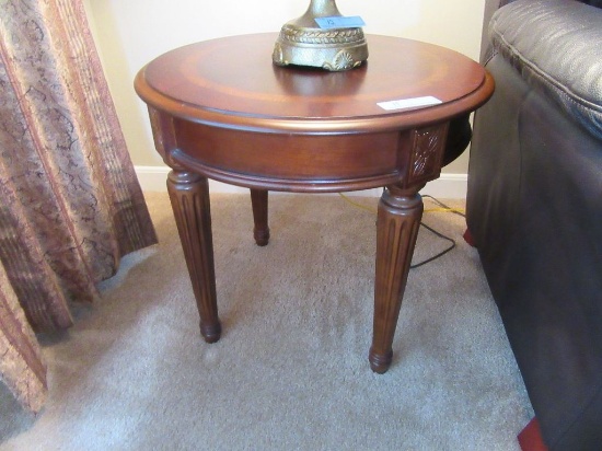 PAIR OF ROUND WOODEN TABLES