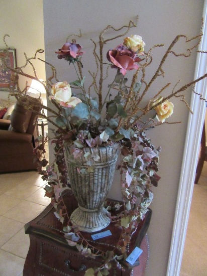 HEAVY STONE VASE WITH FLORAL ARRANGEMENT