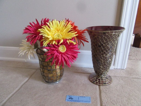 2 MOSAIC TILE STYLE VASES