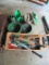 ASSORTED CUTTERS AND YARD TOOLS, WATERING CANS AND HANDHELD SEEDER