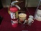 FIRE EXTINGUISHER, 2 NORMAN ROCKWELL MUGS, DECORATIVE BOX