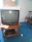 LITE-ON DVD RECORDER, PHILIPS TV, PANASONIC VHS PLAYER, AND STAND