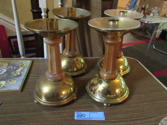 4 BRASS STYLE CANDLESTICKS