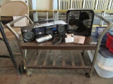 ROLLING TABLE, SMALL FAN, AND PANOSONIC TAPE PLAYER RADIO FLASHLIGHT