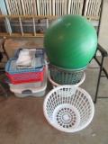 ASSORTED BASKETS, TOTES AND EXERCISE BALL