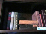 ASSORTMENT OF BOOKS ON TOP SHELF INCLUDING DICTIONARIES AND ETC
