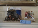 PORCELAIN NATIVITY FIGURINE AND 5 PC. NATIVITY SET WITH STABLE