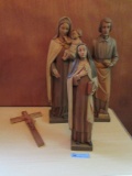 3 WOODEN RELIGIOUS FIGURINES & CROSS