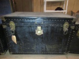 STEAMER TRUNK WITH INSERT. NEEDS SOME REPAIR. LOCK BROKEN