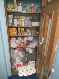 LARGE AMOUNT OF PAPER PRODUCTS, FOOD STORAGE BAGS, LIGHT BULBS, ETC IN CLOS