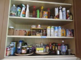 THREE SHELVES OF ASSORTED CLEANING ITEMS AND ETC