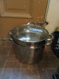 STAINLESS STEEL POT WITH COLANDER AND GLASS LID