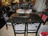 BLACK AND GRAY MARBLE STYLE TABLE WITH 6 CHAIRS