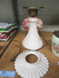 PAINTED LAMP (NO TOP) & MILKGLASS SHADES