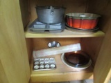 BAKING DISHES, PANS, AND ETC INSIDE CABINET