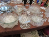 CLEAR GLASS BOWLS, CANDLE HOLDERS, SALT & PEPPER SHAKERS, AND ETC