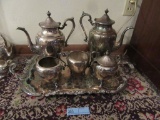 SILVER ON COPPER TEA SET WITH TRAY