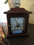 CHERRY JEWELRY BOX WITH CLOCK ON FRONT MOVEMENT MADE IN GERMANY