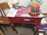 MAHOGANY SEWING CABINET WITH QUEEN ANNE LEGS. NO MACHINE