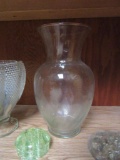 NORMAN ROCKWELL PLATES, CLEAR GLASS VASE, HOBNAIL STYLE VASE, GLASS FROGS,