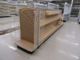 LOT 4 SECTIONS OF DOUBLE-SIDED GONDOLA SHELVING AND ONE END CAP MAPLE FINISH