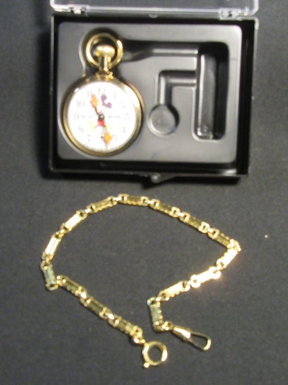 BRADLEY MICKEY MOUSE POCKET WATCH WITH FOB