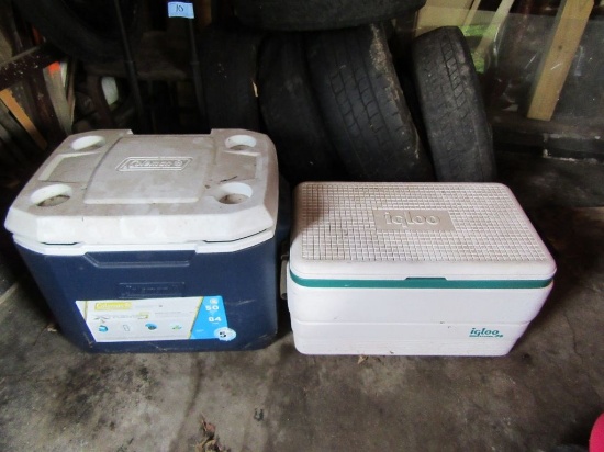 COLEMAN 50 QT PULLALONG COOLER & IGLOO LEGEND 36