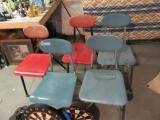 (6) SCHOOL CHAIRS. 3 RED, 3 GREEN