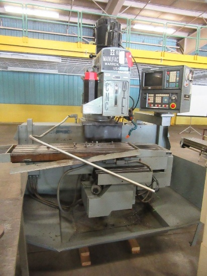 KNG CNC MILL MODEL 1632. OIL CATCH HAS DAMAGE. 3 PHASE. MACHINE IS APPROXIM