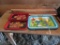 METAL SMURF TRAY AND 2 FLOWER DESIGN SNACK TRAYS