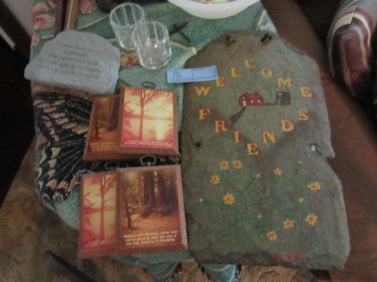 MISCELLANEOUS PLAQUES AND PAINTED SLATE, ETC.