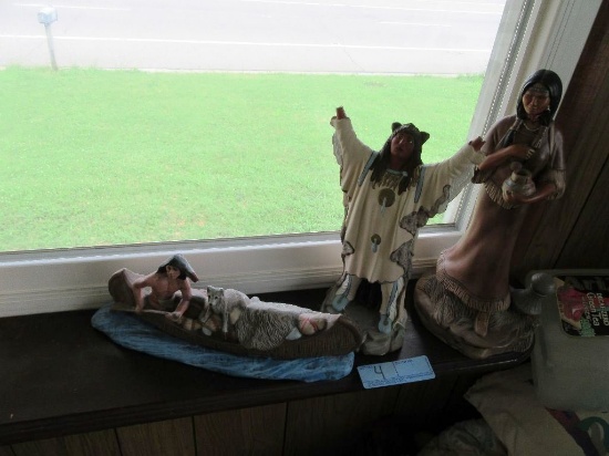 3 NATIVE AMERICAN INDIAN FIGURINES. ONE IS DAMAGED