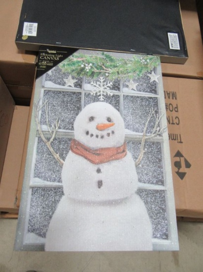 8 CASES OF LIGHTED SNOW HAPPY SNOWING CANVAS. 6 PIECES PER CASE