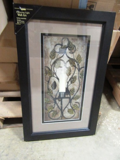 12 BOXES OF FRAMED CANDLE SCONCE WALL ART WITH TIMER. 3 PIECES PER BOX