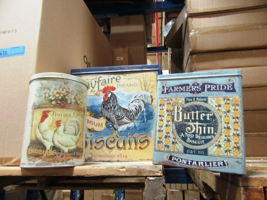 4 BOXES OF FRENCH COUNTRY ROOSTER TINS SET OF 4. 6 SETS PER BOX