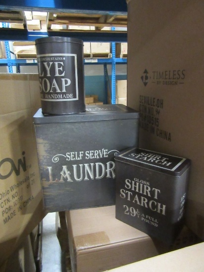 6 BOXES OF ADVERTISING LAUNDRY TINS SET OF 3. 4 SETS PER BOX