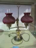 VINTAGE STUDENT LAMP WITH RUBY SHADES