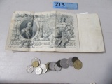 FOREIGN PAPER MONEY AND COINS FROM FRANCE, ETC