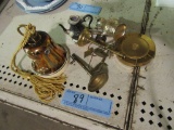 METAL SALT AND PEPPERS, MINIATURE WEIGHT SCALES, AND FIREPLACE SET